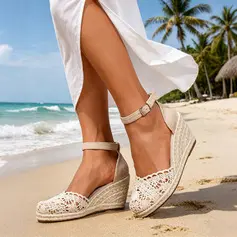 Kvinner Sandaler Strand Blonder Kilesandaler Kile Hæl Rund tå Sommer Spenne sko