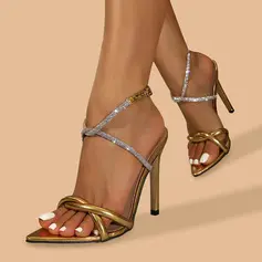 De mujer sandalías cóctel fiesta sexy pu sandalias tacón alto punta abierta rhinestone verano hebilla zapatos 