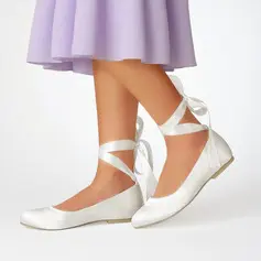 Women's Wedding Shoes Satin Flat Heel Round Toe Wedding Flats Bridesmaid Shoes Ballerinas Cute Simple Lace-up Ribbon Tie Wedding Shoes 
