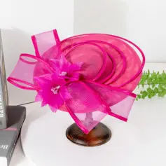 Women's Wide Brim Flower Bow Faux Sinamay Wedding Kentucky Derby Fascinators With Headband 