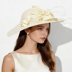 Women's Wide Brim Flower Twist Bow Faux Sinamay Kentucky Derby Church Hats With Elastic Cord