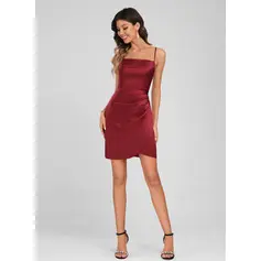 Bodycon Square Spaghetti Straps Satin Dress