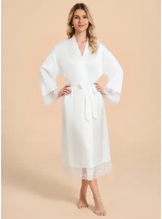 Soft Skin Friendly Lace Trim Long Robe