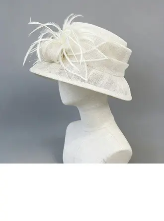 Mujer elegante plumas arco giratorio sinamay el derby de kentucky sombreros de bodas 