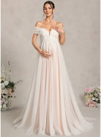 Vestido premamá línea a multiposición con hombros descubiertos sin tirantes de encaje