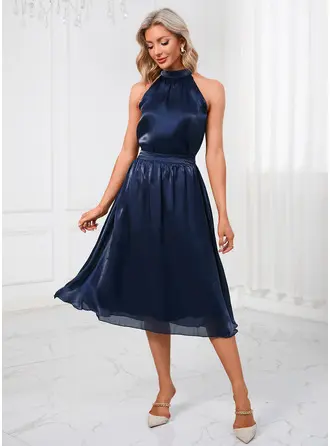 Halter High Neck Sleeveless Separates Organza Midi Dress 