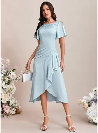 Ruffle Boat Neck Flutter Sleeve Trumpet/Mermaid Jacquard Midi Dress 
