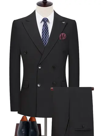 Solid Color 2 Piece Double Breasted Men's Wedding Suit 