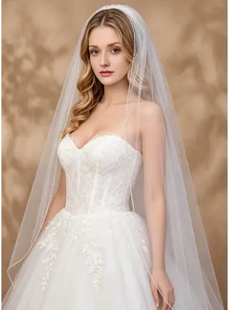 Beading Cut Edge Single Tier Bridal Chapel Length 79" Wedding Veils