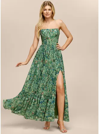Straight Strapless Floral Print Dress