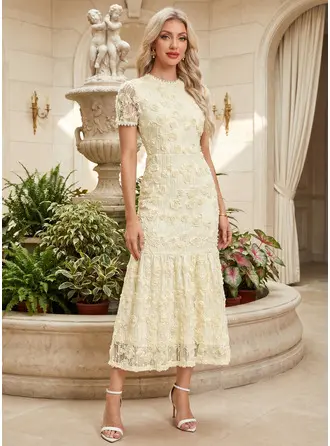 3D Floral Lace Midi Dress