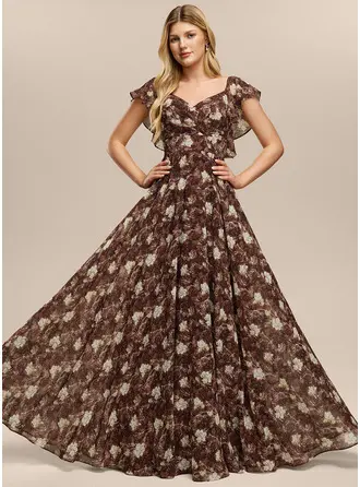 V-Neck Short Sleeve Floral Print Dress