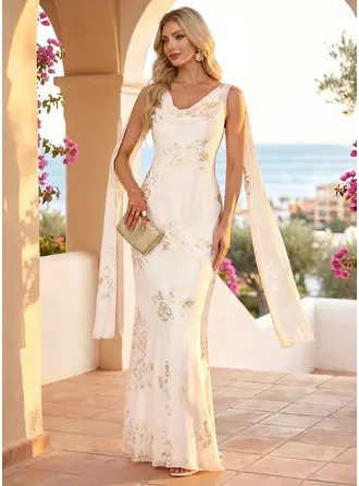 Decote degagê lenço chiffon maxi vestido