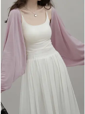 コットン Knit 長袖 ソリッドカラー 結婚式 カクテル 柔らかい カバーアップ ジャケット/ラップ 