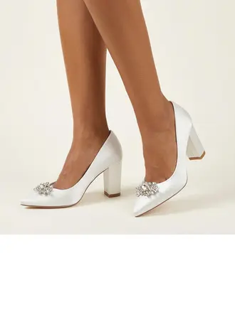 Femmes chaussures de mariage satin talon haut bout pointu escarpins de mariée élégante strass mariage chaussures
