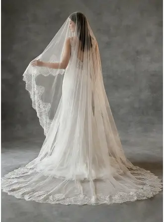 Koronkowa krawędź Pojedynczy poziom Ślubny Długość katedry 300 cm Welon