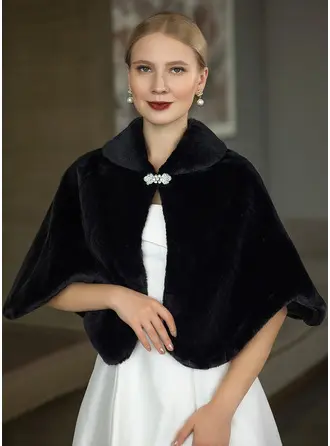 Imiteret Pels Ærmeløs Bryllupsgæst Brudepige Bryllup Efterspurgte Aften cocktail Sjaler Kap 