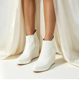 Femmes chaussures de mariage similicuir talon compensé bout pointu bottines de mariée élégante mariage chaussures