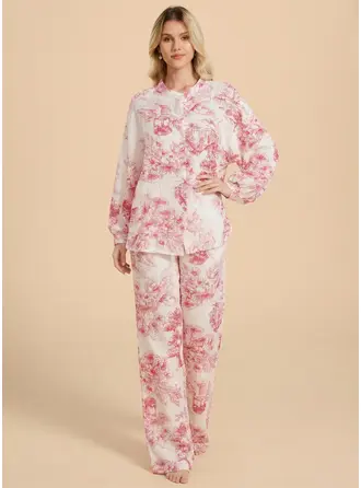 Ensemble pyjama femme manches longues imprimé col rond