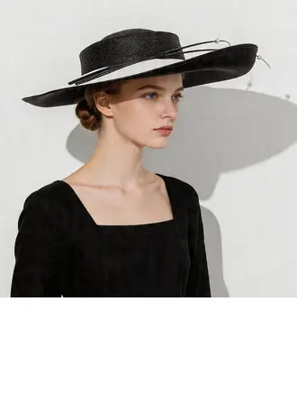 Kvinner Bred rand Sommer Perle aksent Halm Kentucky Derby Kirkehatter med Elastisk snor