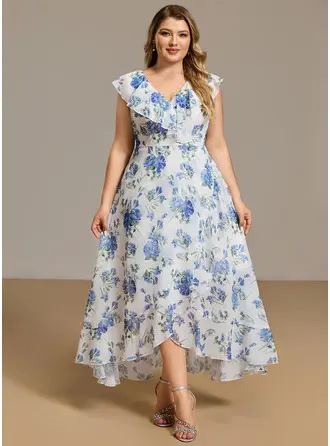 Estampa floral chiffon midi vestido