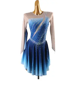 Mujer vestidos de patinaje artístico strass manga larga competencia ropa de patinaje