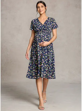 Kjole med A-linje V-hals Knælængde Graviditetskjoler 