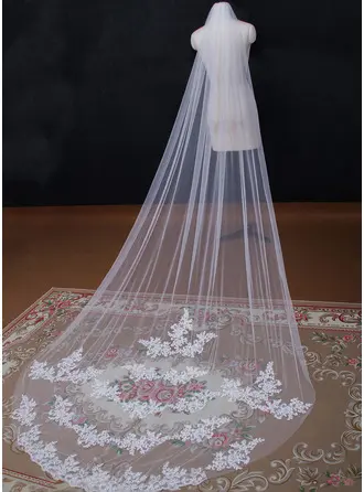 Lace Cut Edge Single Tier Bridal Cathedral Length 118" Wedding Veils