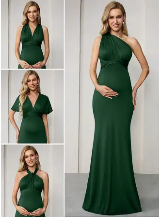 Gravid Klänning Maxi i Jersey med One-Shoulder Ärmlös Rosett