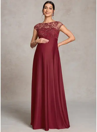 Kjole med A-linje Bådhals Illusion Gulvlængde Blonder Jersey Graviditetskjoler med pailletter 