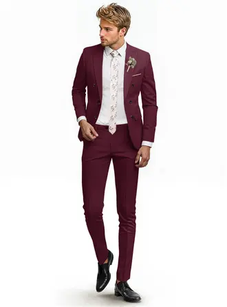 Solid Color 2 Piece Double Breasted Men's Wedding Formal Suit 