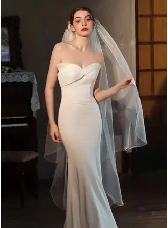 Prosty Z Cienkimi Obszyciami Dwuwarstwowe Ślubny Długość walca 150 cm Welon Z różem