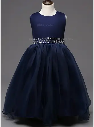 Ball Gown Ankle-length Flower Girl Dress - Cotton Blends Sleeveless Scoop Neck With Bow(s)/Rhinestone 