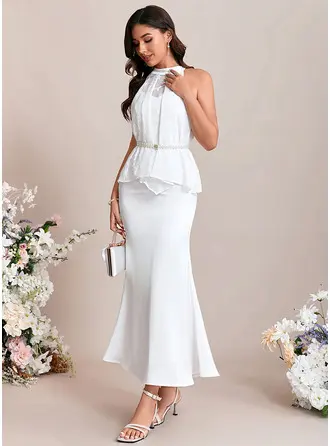 Jacquard Halter Sleeveless Trumpet/Mermaid Chiffon Satin Maxi Dress 