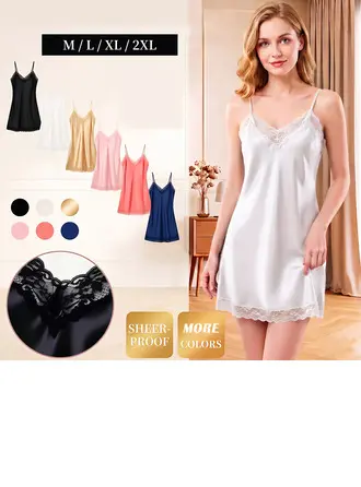 Sateng spets V‑hals Lingerie‑kjole