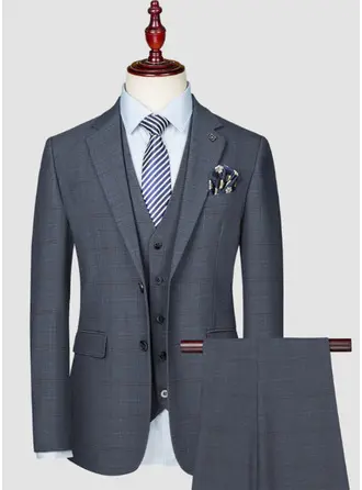 Plaid 3 Piece Single Breasted Men's Casual Suit 
