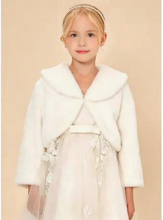 Girls Faux Fur Long Sleeve Flower Girl Bolero Jacket
