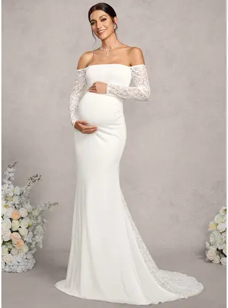 Trompet/Havfrue Off-shoulder Sweep/Brush train Jersey Blonder Graviditetskjoler 