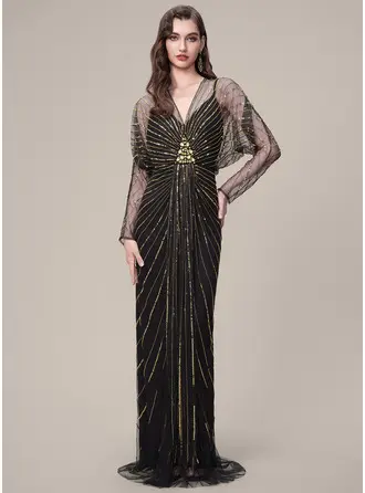 Batwing Sleeve Crystal-Encrusted 1920s Flapper Dresses