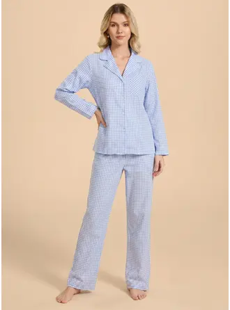 Ensemble pyjama femme manches longues vichy col revers