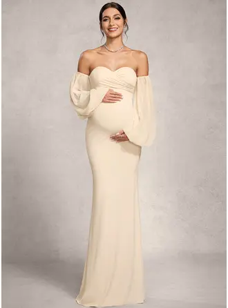 Skede Sweetheart Gulvlængde Chiffon Jersey Graviditetskjoler med Plisseret 