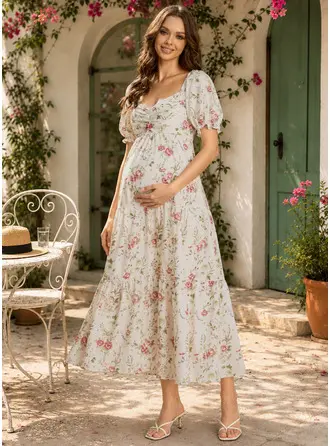 Vestido premamá midi con estampado floral de estampado