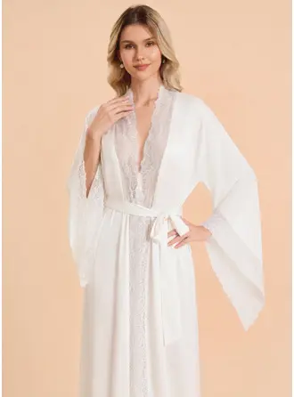 Soft Satin Lace Bell Sleeve Long Robe