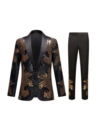 Sequin 2 Piece Single Breasted Classic Fit Men's Prom Tuxedo Suit 
