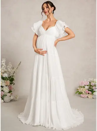 Corte em a chiffon vestido de grávida