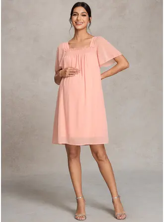 Kjole med A-linje Square Knælængde Graviditetskjoler med Flæsekanter 