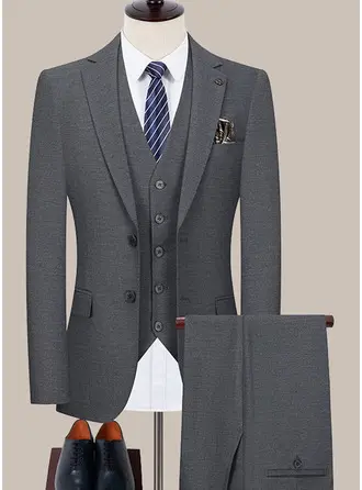Solid Color 3 Piece Single Breasted Men's Wedding Suit 