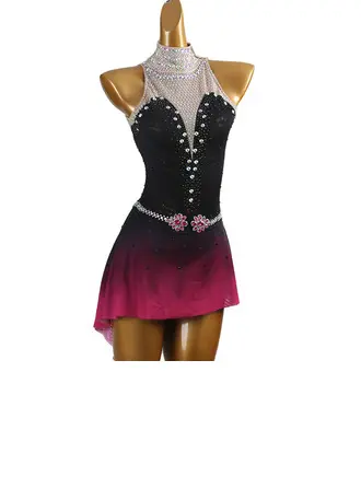 Mujer vestidos de patinaje artístico strass sin mangas competencia ropa de patinaje
