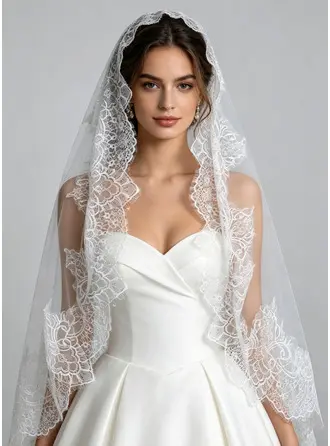 Lace Edge Single Tier Mantilla Fingertip Length 39" Wedding Veils