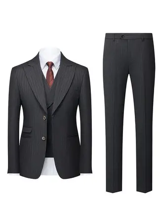 Striped 3 Piece Single Breasted Men's Casual Suit 